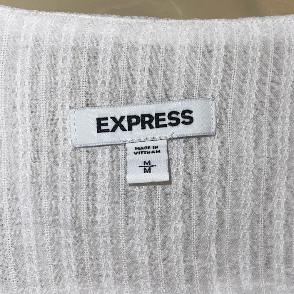 Express Textures Ruffle Button Front Crop Top Lon… - image 3